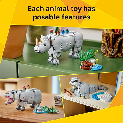 LEGO Creator 3 in 1 Wild Animals: Majestic Rhino with Birds Building Toys for Kids - Safari Pretend Play Toys for Girls & Boys, Ages 9+ - Gift for Christmas - 31171