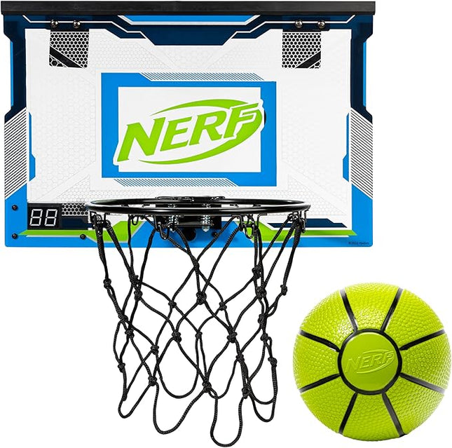 NERF LED Over The Door Mini Basketball Hoop - Light Up Indoor Kids Basketball Hoop - Electronic Slam Dunk Set with Mini Ball - Door + Bedroom Toy for Kids