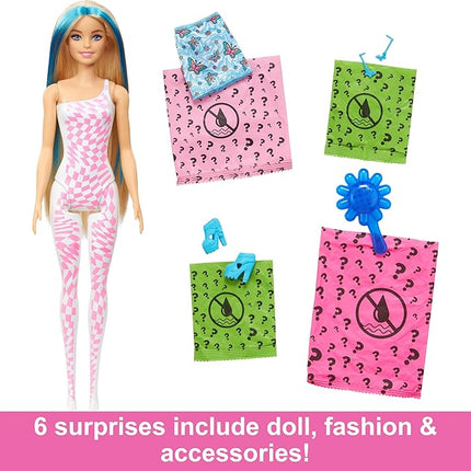 Barbie Color Reveal Doll & Accessories with 6 Unboxing Surprises, Rainbow-Inspired Series with Color-Change Bodice, 1960s Theme