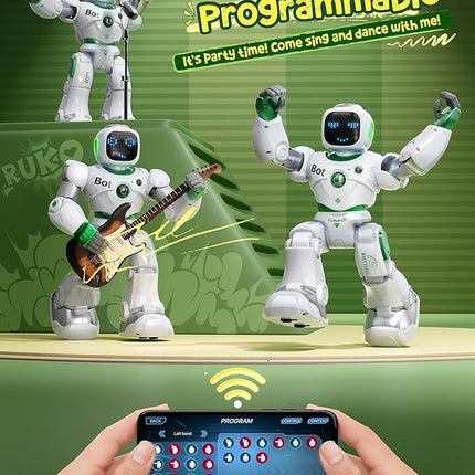 Ruko 1088 Large Robot Toys for Boys, STEM Programmable Remote Control Robot, Electronics Educational Birthday for Kids 4 5 6 7 8 Year Old, Green