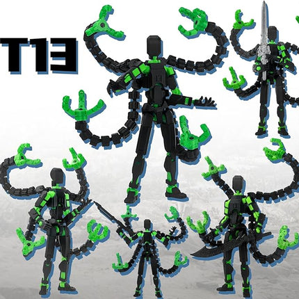 Already Assembled T13 Action Figure Accessories,T13 Multi-Jointed Movable,for Collectors Desktop Decorations t-13 Movability 3D Printed Toys (Black Green)