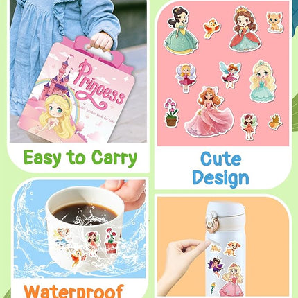 Benresive Reusable Sticker Book for Toddlers 2-4 Years, Fun Travel Stickers for Kids, Waterproof Sticker Books for Toddlers 1-3, Crafts Activities for Todddlers 1-3 2-4 3-5 - Princess