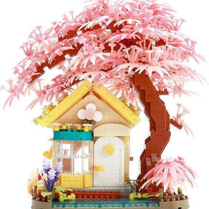 Mirco Block Pink Wishing Tree House Building Block Set,1500 PCS for Adults and Kids, Construction Set