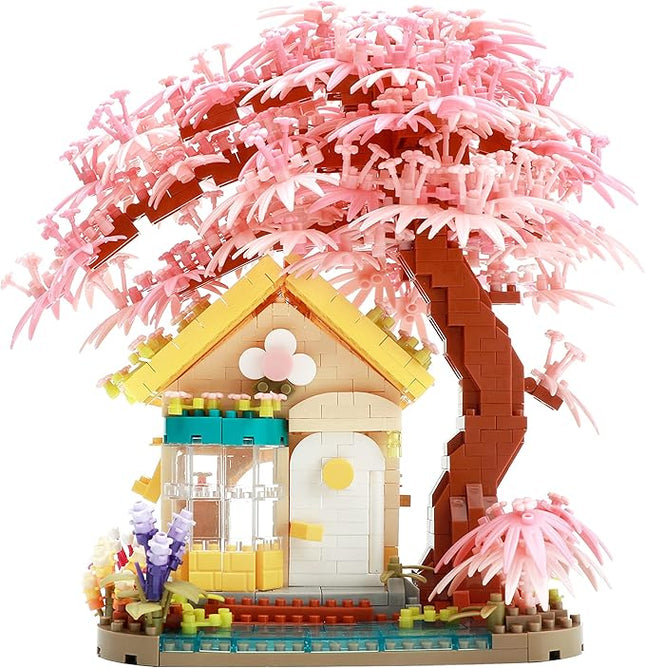 Mirco Block Pink Wishing Tree House Building Block Set,1500 PCS for Adults and Kids, Construction Set