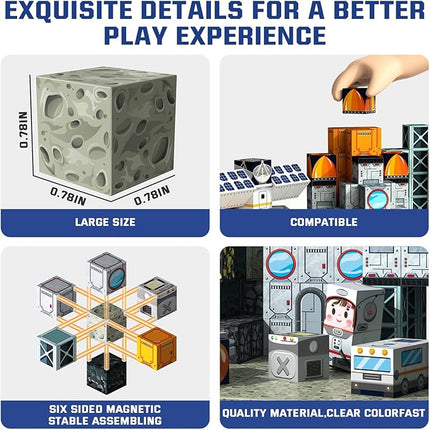 Magnetic Blocks 150 Pieces with 4 Magnet Base Plates for Kids, Magnetic Tiles 3D Sensory Construction Building Space Rocket, Magnet Cubes Stacking Toys Games for Toddlers Boys Girls Ages 3+
