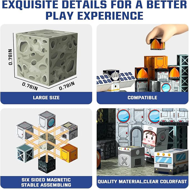 Magnetic Blocks 150 Pieces with 4 Magnet Base Plates for Kids, Magnetic Tiles 3D Sensory Construction Building Space Rocket, Magnet Cubes Stacking Toys Games for Toddlers Boys Girls Ages 3+