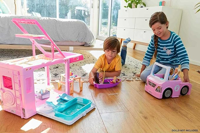Barbie Camper, Doll Playset with 50 Accessories, Transforms into Truck, Boat & House, Includes Pool, 3-in-1 Dream Camper (Amazon Exclusive)