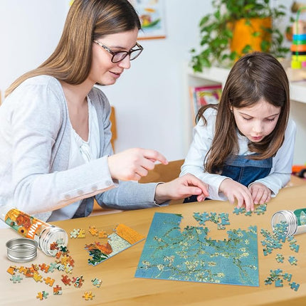 150 Pieces Mini Jigsaw Puzzles for Adults & Kids, 6" x 4" Small Jigsaw Puzzles Capsule Tube Jigsaw Puzzles Intelligent Game, Branches Of An Almond Tree In Blossom The Pink Peach Tree Sunflowers 3 Pack