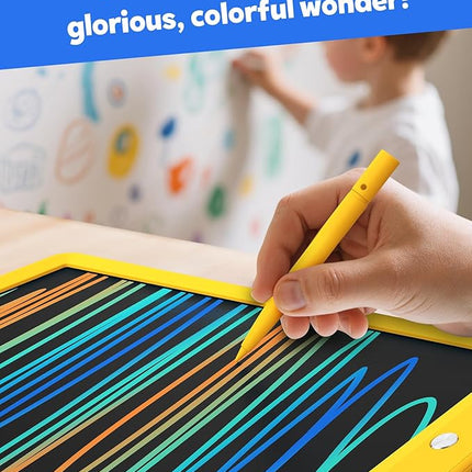 TEKFUN Toys for Girls Boys 10IN LCD Writing Tablet, Magic Doodle Board with Anti-Lost Stylus, Mess Free Coloring for Toddlers Drawing Pad, Toddler Travel Car Plane Trip Toys Gifts (Yellow)