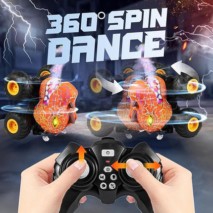 BEZGAR Monster Truck Toys - Remote Control Monster Truck with Spray, Light, Music, Dinosaur Toys for Kids, 1:20 Scale RC Truck with 360° Spins and Drifting, Remote Control Car for Boys 4-7 Orange
