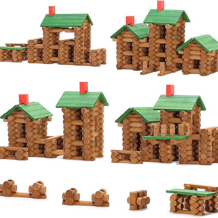 SainSmart Jr. 665 PCS Wooden Log Cabin Set Building House Toy for Toddlers, Classical STEM Construction Kit Compatible with Lincoln Logs for 3+ Kids