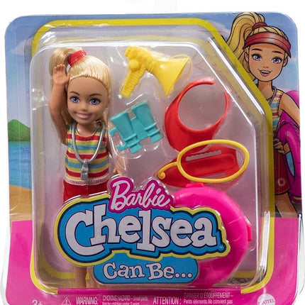 Barbie Playset, Chelsea Can Be Blonde Lifeguard Small Doll Set with Outfit & 6 Career Accessories