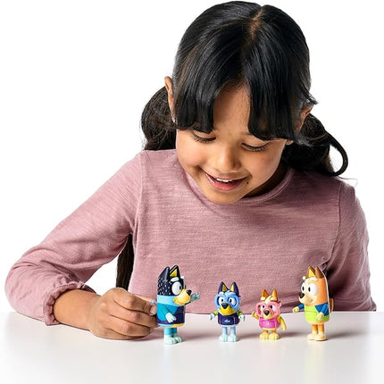 Bluey Figure 4-Pack, Family Beach Day 2.5-3 Inch, Bingo, Bandit and Chilli Character Figures with Accessories