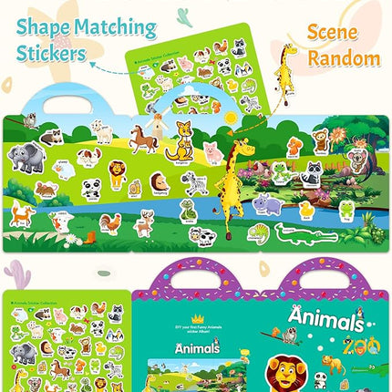 Benresive Reusable Sticker Book for Toddlers 2-4 Years, Fun Travel Stickers for Kids, Waterproof Sticker Books for Toddlers 1-3, Crafts Activities for Todddlers 1-3 2-4 3-5 - Animals Zoo