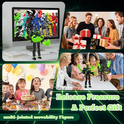 8Inch T13 Action Figure Assembly Completed, T13 Multi-Jointed Movable Robot Action Figure Set,Collectors Desktop Decorations for Game Lovers Toys (Black Green)
