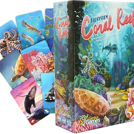 Genius Games Ecosystem: Coral Reef - A Mensa Recommended Family Card Game About Aquatic Animals, Their Habitats & Food Chain | A Light Educational Marine Biology Board Game for Kids and Families