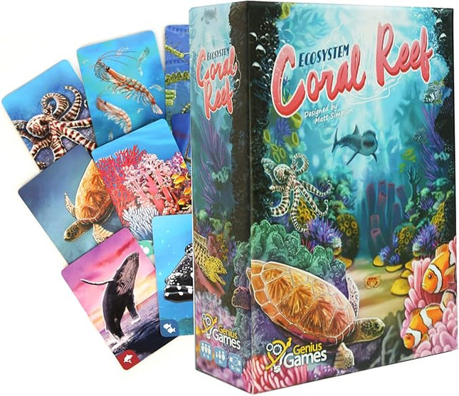 Genius Games Ecosystem: Coral Reef - A Mensa Recommended Family Card Game About Aquatic Animals, Their Habitats & Food Chain | A Light Educational Marine Biology Board Game for Kids and Families