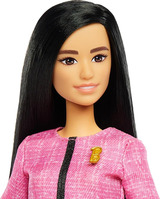 Barbie Careers Doll & Accessories, Future Leader with Black Hair Wearing Outfit with 2 Golden Bracelets & “B” Pin, Includes Sticker for Kids