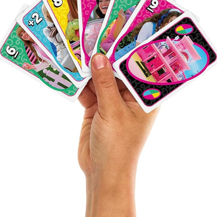 Mattel Games UNO Barbie The Movie Card Game for Kids & Adults Featuring Characters Graphics & Special Rule, 2 to 10 Players