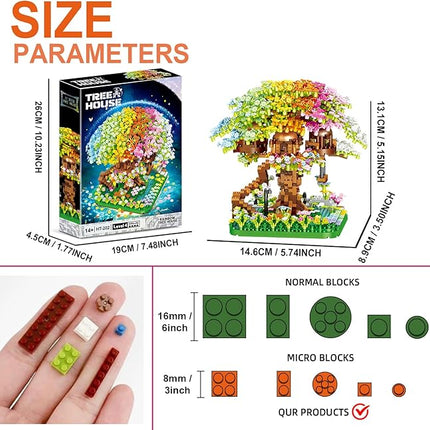 Cherry Blossom Building Set, 1345 Pcs Japanese Sakura Tree House Micro Block Toy, STEM Creative Rainbow Bonsai Tree House Building Flower Set, Friendship Treehouse for Adult, Kid