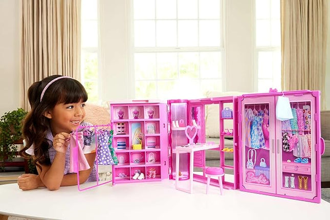 Barbie Dream Closet Toy Playset with Clothes & Accessories, 3-ft-Wide with 25+ Pieces, 4 Complete Fashion Looks