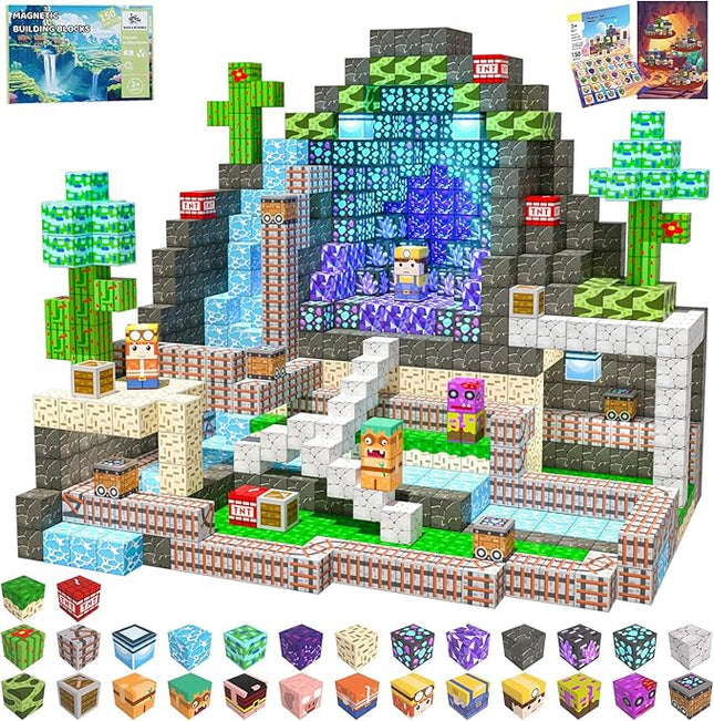 Magnetic Blocks, 150PCS Magnetic Building Blocks, Stacking Magnets for Kids, Sensory Toy for STEM Constructions Magnet Blocks for Boys Girls Age 3+, Christmas Birthday Gifts