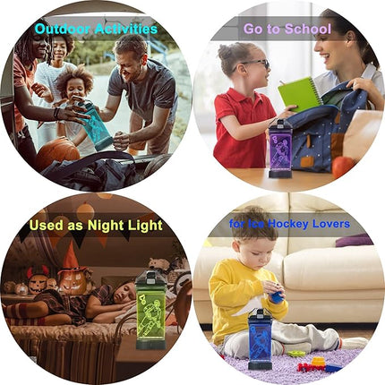 YuanDian Hockey Gifts for Boys, Light Up Water Bottle - 14 OZ Tritan BPA Free Eco-Friendly - Cool LED Sport Cups Gift for Hockey Player School Kids Girl Child Christmas Holiday