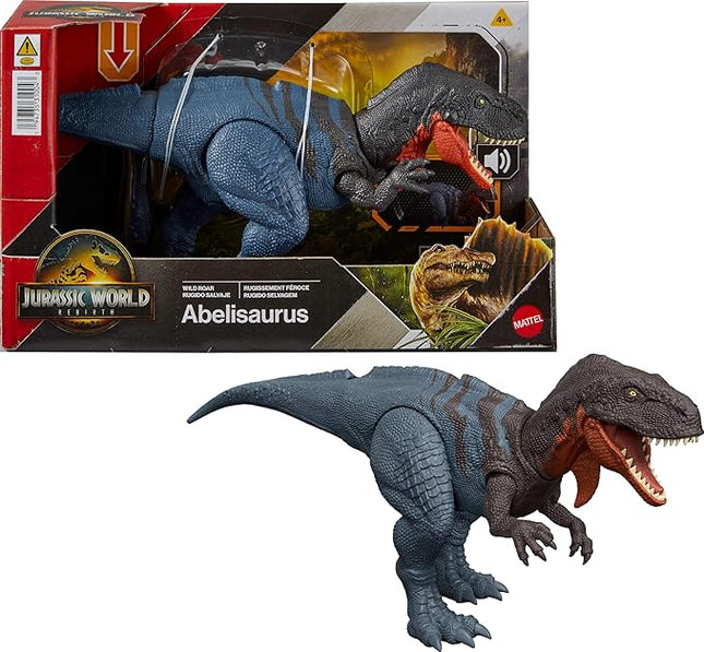 Mattel Jurassic World Rebirth Wild Roar Dinosaur Toy, Abelisaurus Posable Figure, Tail-Controlled Chomp Multi-Direction Attack & Sound, Digital Play