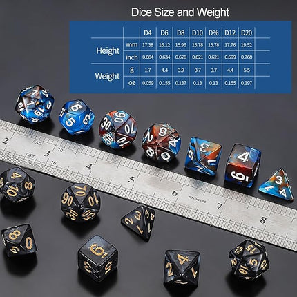 QMay DND Dice Set -25x7 (175pcs) Polyhedral Dice Compatible with Dungeons and Dragons D&D RPG MTG Table Games.25 Sets of 7 dice and a dice Bag