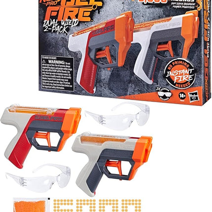 Nerf Pro Gelfire Dual Wield Pack, 2 Blasters, No-Prime Firing, 5000 Gelfire Rounds, 2X 100 Round Integrated Hoppers, 2 Eyewear, Ages 14 & Up