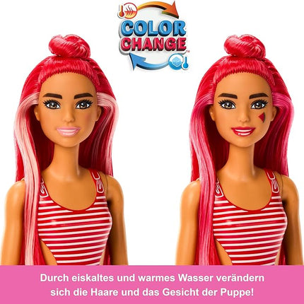 Barbie Pop Reveal Doll & Accessories, Watermelon Crush Scent with Red Hair, 8 Surprises Include Slime & Squishy Puppy