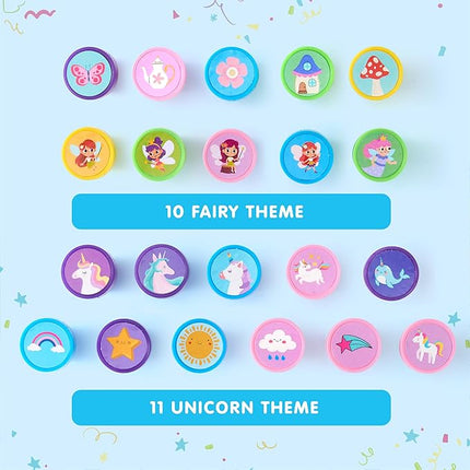 JOYIN 50 Pcs FairyTale's Themed Stamps for Kids - Self-Ink Stamps with 50 Designs for Birthday Party Favor, Carnival Prizes, Goodie Bag, Halloween, Christmas (Mermaid, Princess, Unicorn Stampers)