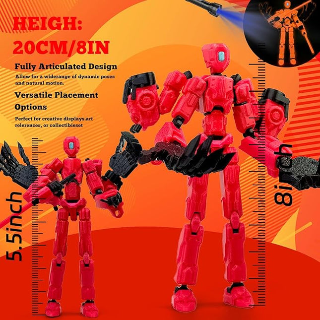 8Inch T13 Action Figure Assembly Completed, T13 Multi-Jointed Movable Robot Action Figure Set,Collectors Desktop Decorations for Game Lovers Toys (Luminous Red)