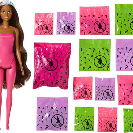 Barbie Color Reveal Peel Unicorn Fashion Reveal Doll Set with 25 Surprises Including Pink Peel-able Doll & Pet & 16 Mystery Bags with Clothes & Accessories for 2 Unicorn-Inspired Looks