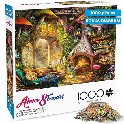 Buffalo Games Jigsaw Puzzles for Adults 1000 Pieces - Aimee Stewart - Merry Mushroom Cottage - Hard Adult Puzzle with Reference Poster, Fun, Unique & Challenging for All Abilities, Large 26.75 x 19.75