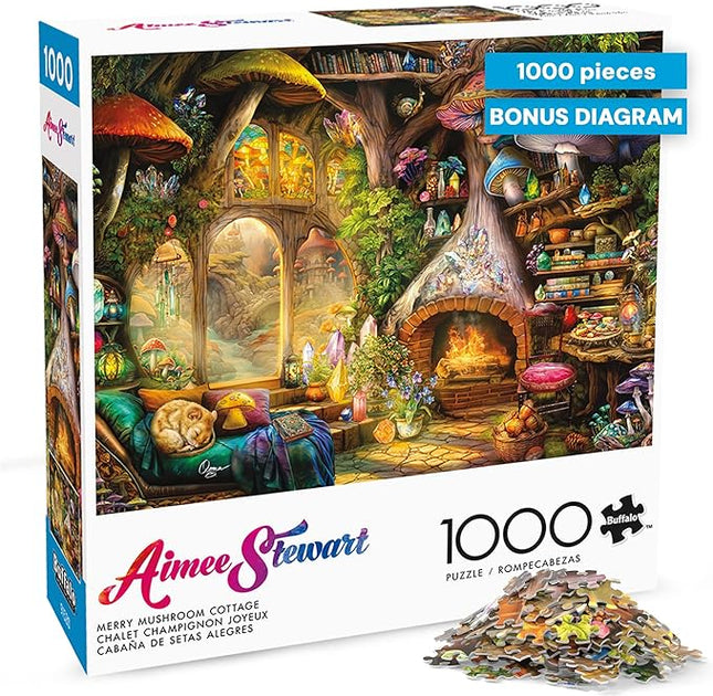 Buffalo Games Jigsaw Puzzles for Adults 1000 Pieces - Aimee Stewart - Merry Mushroom Cottage - Hard Adult Puzzle with Reference Poster, Fun, Unique & Challenging for All Abilities, Large 26.75 x 19.75