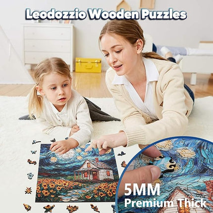 Leodozzio Wooden Puzzles for Adults, Starlight House Jigsaw Puzzles 500 Pieces-5MM Thickness,15.9x15.9, Unique Shaped Puzzle, Perfect Choice for Birthday Gifts, Wall Art Room and Artistic Home Decor