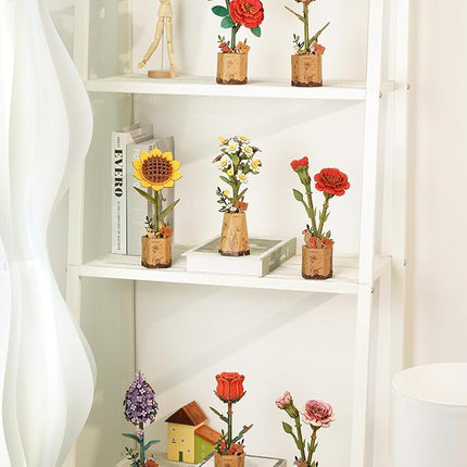 rowood 3D Puzzle Wooden Flower,DIY Artifical Flower Building Set Craft Kit for Women,Mother's Day/Valentine's Day/Teacher's Day/Thanksgiving/Christmas/Birthday Gift for Mom/Grandma-Red Carnation