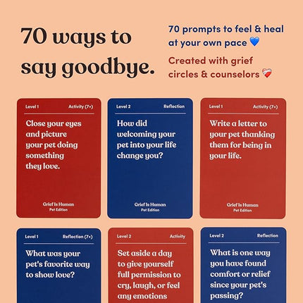 Grief is Human (Pet Edition) | Family & Friends Conversation Cards for Grieving | 70 Reflection Cards to Help You Process The Journey of Losing a Beloved Pet | Therapy for Adults | 1+ Players