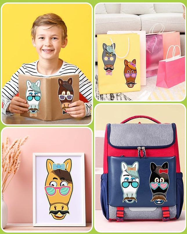 24 Pcs Make Your Own Horse Sticker Sheets for Kids with Horse Face Stickers for Kids Crafts Activities Gift Bag Stuffers for Birthday Party Favors Supplies