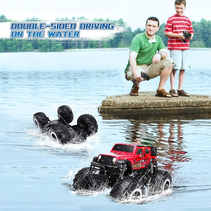 RC Trucks 4x4 Offroad Waterproof - 2.4 GHz Amphibious Remote Control Car Toys for Boys 4-7, Remote Control Monster Truck, Beach Lake Pool Toys, Remote Control Boat Birthday Gifts for Kids