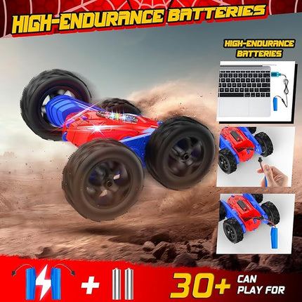 Remote Control Car, Double-Sided 360 ° Flipping Rotating RC Car, RC Stunt Car with Colorful LED Lights, 4WD RC Toy Car for Boys Age 8-12 and Boys Girls Birthday Present
