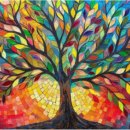 Stained Glass Tree of Life Puzzles for Adults 1000 Pieces, Impossible Challenging Hard Jigsaw Puzzles, Colorful Mosaic Tree of Life Puzzle as Plant Decor