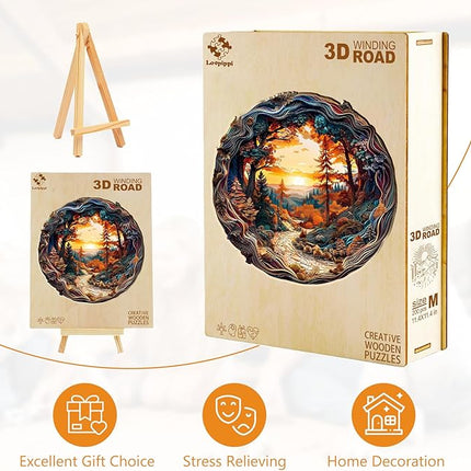 Wooden Puzzles for Adults, Wooden Jigsaw Puzzles for Adults Kids, 3D Winding Road Unique Shaped Wood Puzzles Adult, Creative Birthday Gifts for Friends Family Game (11.4 * 11.4in 200pcs)