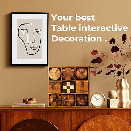 BSIRI 9 in 1 Wooden Brain Teaser Puzzles for Adults Teens and Kids Box Set for All Ages Wood Hard Level 10 Impossible Mind Wood Brain Teaser Games 3D Hand Puzzle Sets for Decoration and Mini Toys