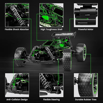 Tecnock RC Cars for Kids, 1:18 Scale 2WD RC Car with LED Lights, 2.4GHz Remote Control Car with USB-C Easy Charging & 50 Mins Playtime, Toys Gifts for Boys & Girls Ages 8-12