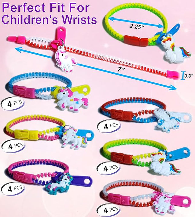 UpBrands Unicorn Zipper Bracelets Bulk Set – Party Kit for Kids, Goodie Bags, Piñata Filler, Fidget Friendship Bracelets for Valentine’s Box