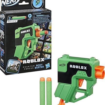 Nerf Roblox Phantom Forces: Boxy Buster Dart Blaster, Pull-Down Priming Handle, 2 Elite Darts, Code to Unlock in-Game Virtual Item