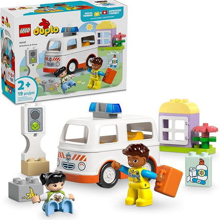 LEGO DUPLO Town Ambulance & Driver Toddler Building Blocks - Learning & Education Ambulance Toy for Preschool - Birthday Gift for 2-3 Year Old Boys & Girls - Pretend Play Set - 10447