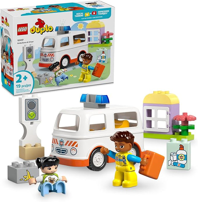LEGO DUPLO Town Ambulance & Driver Toddler Building Blocks - Learning & Education Ambulance Toy for Preschool - Birthday Gift for 2-3 Year Old Boys & Girls - Pretend Play Set - 10447